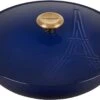 Le Creuset 3 1/2 Qt. Signature Braiser Eiffel Tower Embossed Lid & Gold Knob - Indigo -Redel Cookware Shop 516Rnlw8YcL. AC SL1500