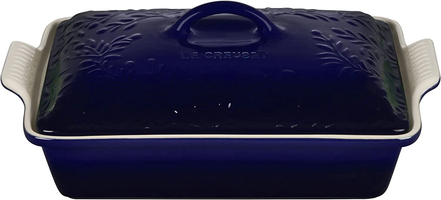 Le Creuset 4 Qt. (12" X 9") Heritage Covered Rectangular Casserole W/Olive Branch Embossed Lid - Indigo 3 Le Creuset 4 Qt. (12" X 9") Heritage Covered Rectangular Casserole W/Olive Branch Embossed Lid - Indigo