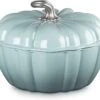 Le Creuset 4 Qt. Figural Pumpkin Cocotte W/Stainless Steel Figural Knob - Sea Salt