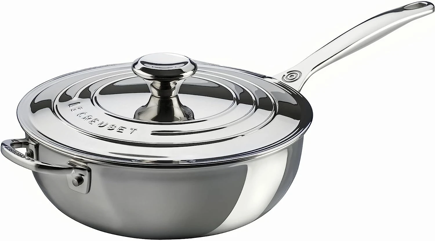 Le Creuset 3 1/2 Qt. Saucier Pan W/Lid & Helper Handle - Stainless Steel 3 Le Creuset 3 1/2 Qt. Saucier Pan W/Lid & Helper Handle - Stainless Steel