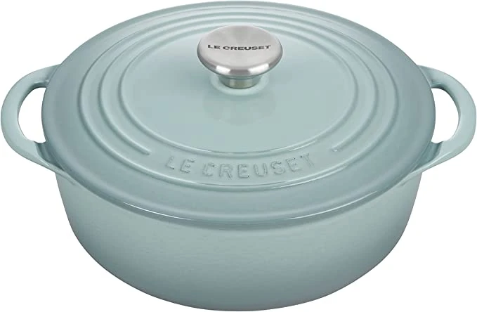 Le Creuset 2 3/4 Qt. Enameled Cast Iron Classic Shallow Round Dutch Oven W/Stainless Steel Knob - Sea Salt- Personalized Engraving Available 3 Le Creuset 2 3/4 Qt. Enameled Cast Iron Classic Shallow Round Dutch Oven W/Stainless Steel Knob - Sea Salt- Personalized Engraving Available