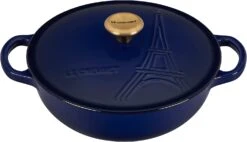 Le Creuset 2 1/2 Qt. Signature Cocotte Eiffel Tower Embossed Lid & Gold Knob - Indigo
