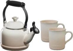 Le Creuset 1 1/4 Qt. Demi Kettle W/Stainless Steel Knob & (2) 14 Oz. Mug Set - Meringue