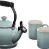 Le Creuset 1 1/4 Qt. Demi Kettle W/Stainless Steel Knob & (2) 14 Oz. Mug Set - Sea Salt