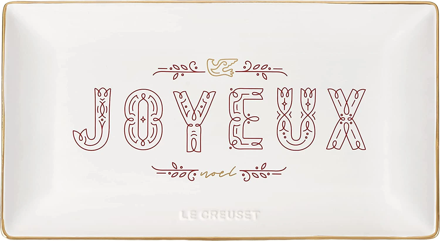 Le Creuset 11.25" X 6.25" Rectangular Hostess Tray W/Applique & Gold Rim - White 3 Le Creuset 11.25" X 6.25" Rectangular Hostess Tray W/Applique & Gold Rim - White