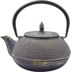 Ja By Frieling Arare Cast Iron Teapot With Stainless Steel Infuser 40 Oz - Blue/Gold