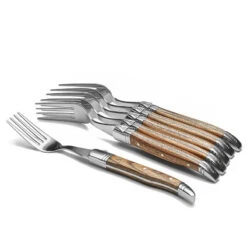 TB Laguiole Tradition 6-Piece Dinner Fork Set - Light Wood Handle