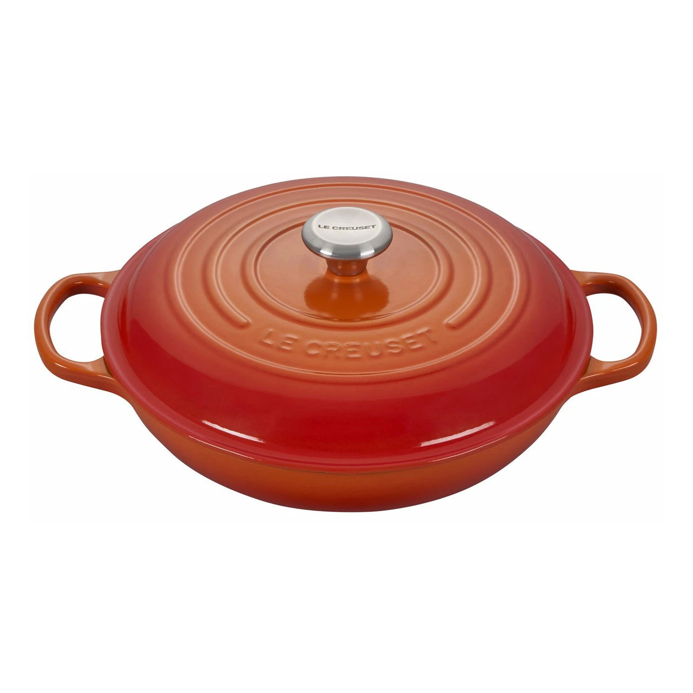 Le Creuset 3 1/2 Qt. Signature Braiser W/Stainless Steel Knob - Flame- Personalized Engraving Available 3 Le Creuset 3 1/2 Qt. Signature Braiser W/Stainless Steel Knob - Flame- Personalized Engraving Available