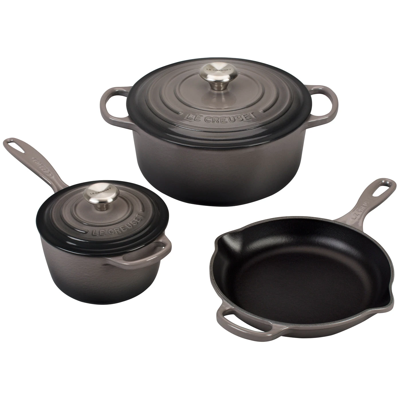 Le Creuset 5-Piece Signature Set W/Stainless Steel Knob - Oyster 3 Le Creuset 5-Piece Signature Set W/Stainless Steel Knob - Oyster