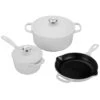 Le Creuset 5-Piece Signature Set W/Stainless Steel Knob - White (5.5 Qt. RDO, 1.75 Qt. Saucepan, 9" Skillet)
