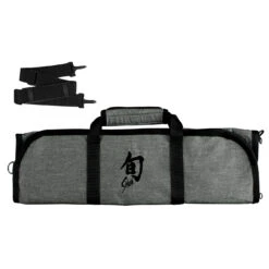 Shun - 8-Slot Knife Roll - Grey W/Straps & Black Shun Logo