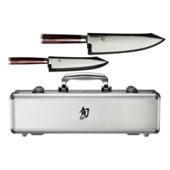 Shun Kohen Anniversary 2 Pc. Set: Utility 6" W/Leather Sheath, Chef's 8" W/Leather Sheath, Foam-lined Metal Case W/Handle